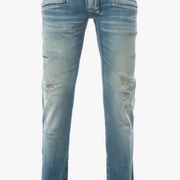 Balmain‎ Zipper Pocket Distressed Skinny Jeans Faded Blue 36 NWT - Picture 2 of 13